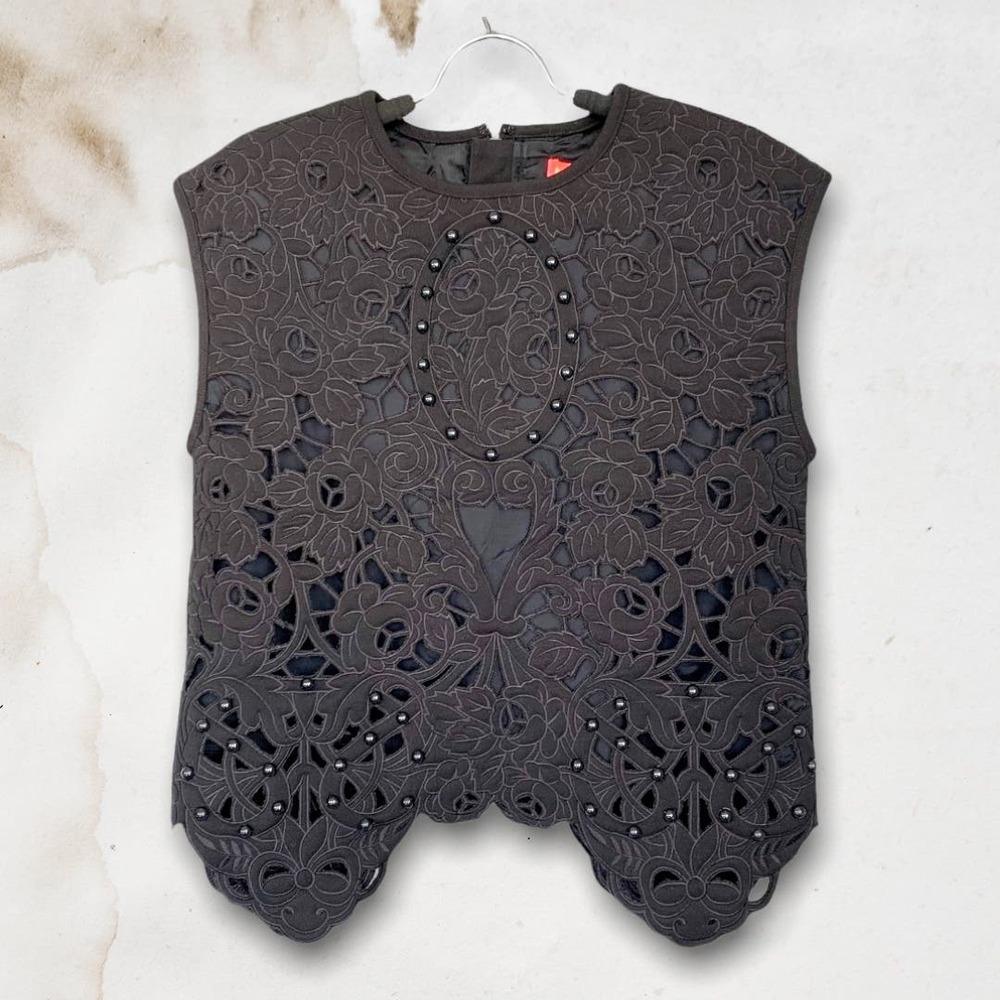 Manoush Jardin De Roses Beaded Top Black Size 6 - Picture 1 of 12